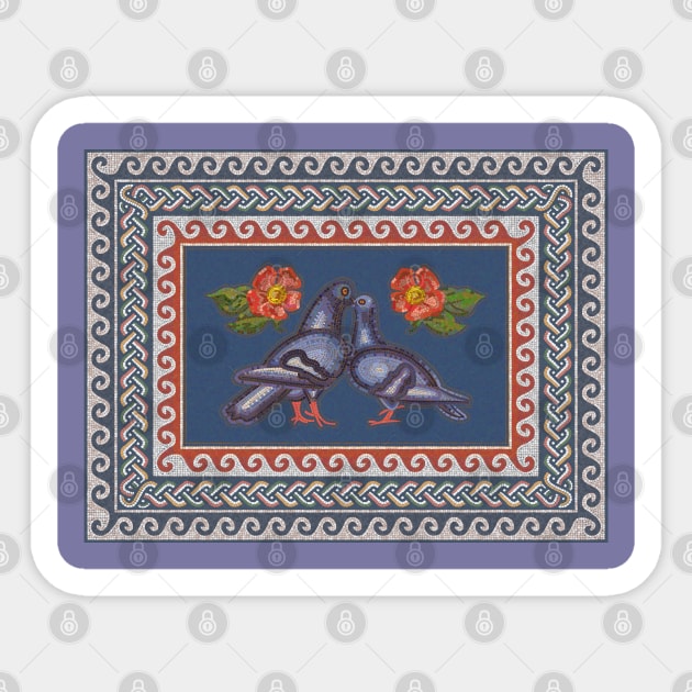 Romantic Couple Of Pigeons Vintage Roman Mosaic Sticker by okpinsArtDesign